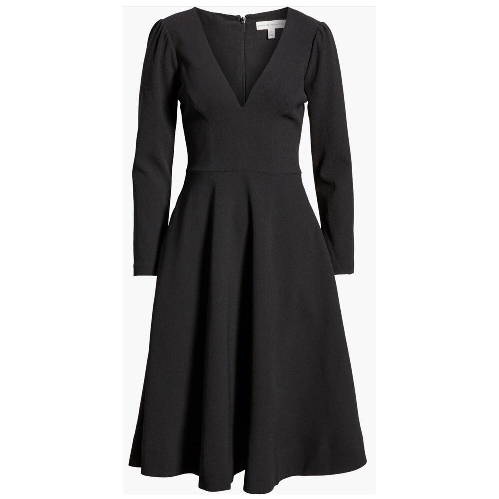 Dress the Population Crepe Black Catrine Dress Midi Fit And Flare Dress S NWT